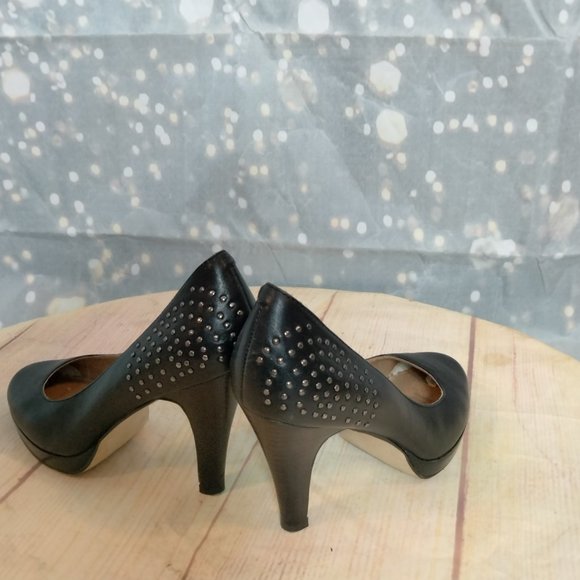 Franco Fortini studded black leather silver studding heels womens size  6 - Picture 3 of 9